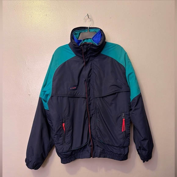 Vintage Columbia Powder Keg Jacket Mens L Navy Teal Pink 3in1 Zip Ski Snowboard - Picture 1 of 15